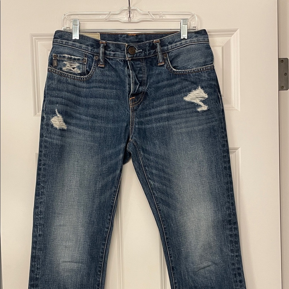 Abercrombie & Fitch Men's Dark Blue Distressed Jeans